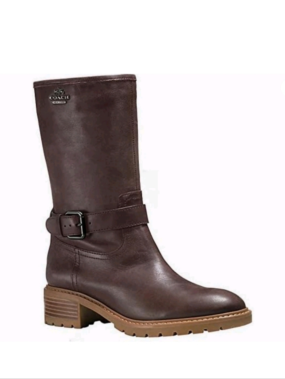 Coach Genie Brown Semi Matte Mid Calf Buckle Boot 6.5